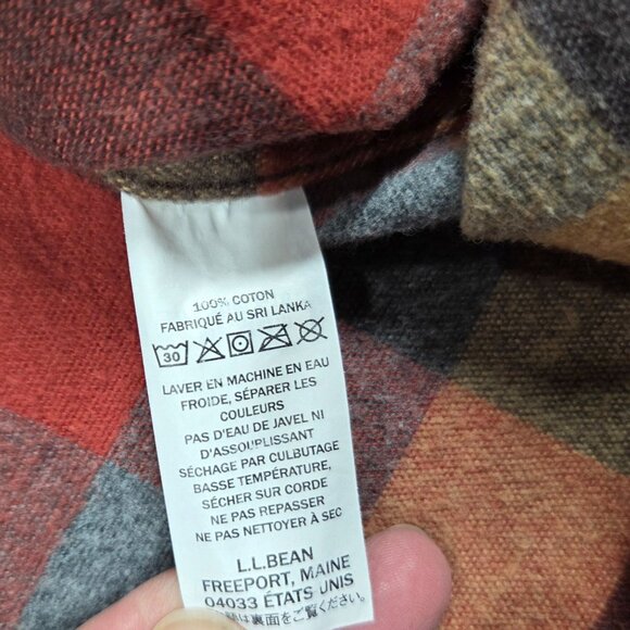 LL Bean Shirt Mens Large Orange Gray Plaid Chamois Flannel Button Up Shacket - Picture 4 of 7